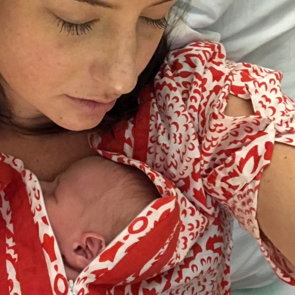 Birthing Dress in Red and White Chrysanthemum Pattern